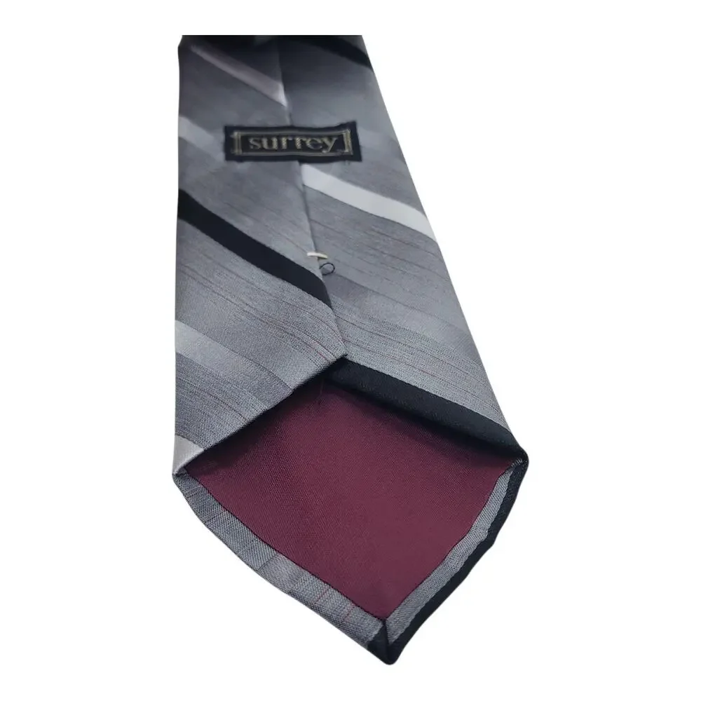 Surrey Tie Mens One Size Gray Striped Woven Poly Silk Classic Necktie Made USA